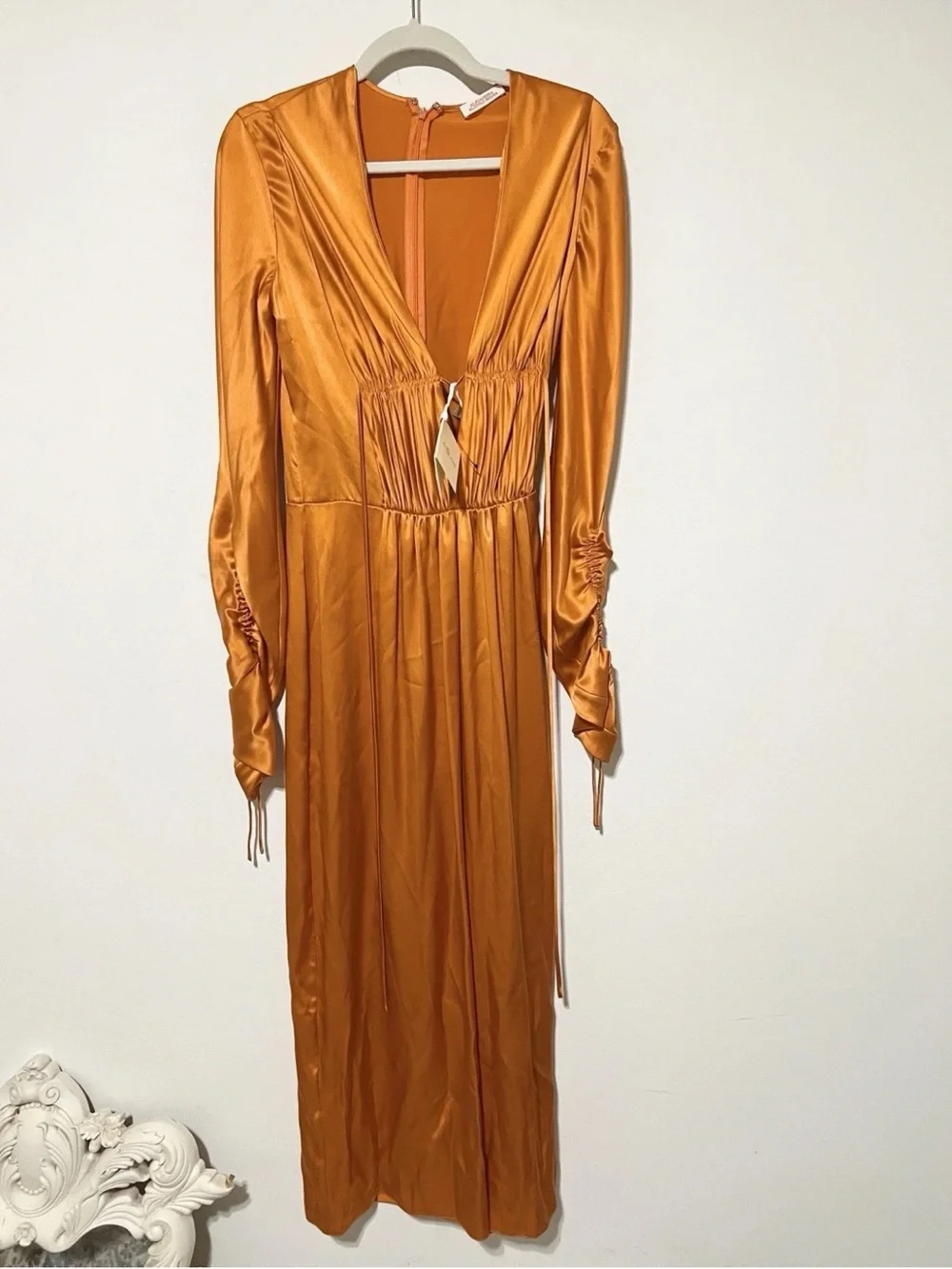 NWT Alejandra Alonso Rojas Orange Midi Satin Silk Dress Nwt Sz 8    E